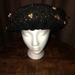 Vintage Black Beret W/ Embelushments